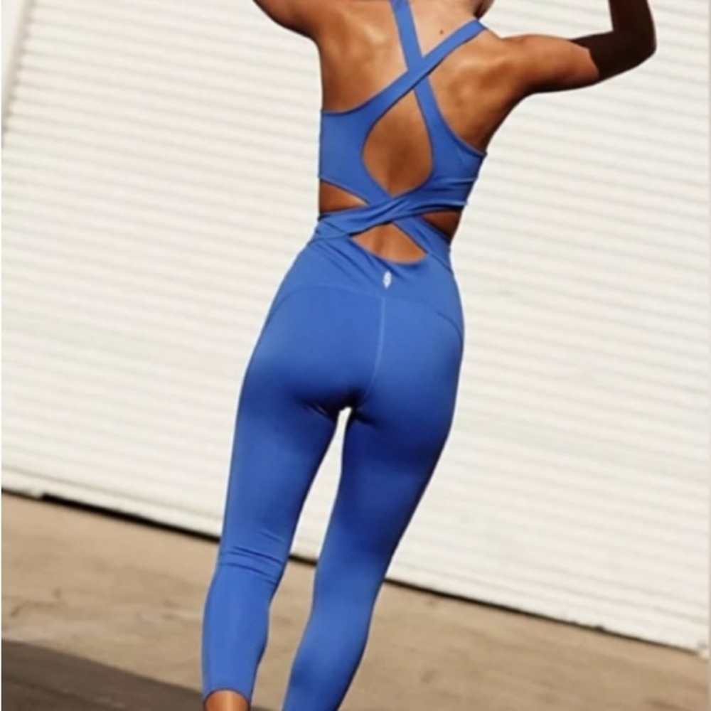 Free People Movement size M Back it Up Onesie in Pool Blue - Picture 2 of 4